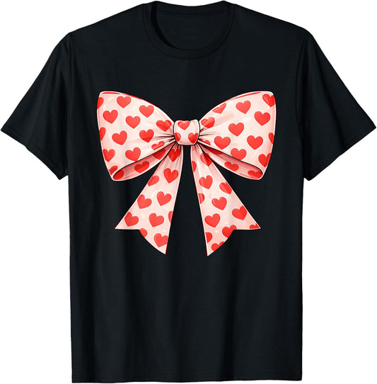 Girls Valentine Heart Bow Cute Valentines Day Teens Kids T-Shirt - T-Shirt | Black