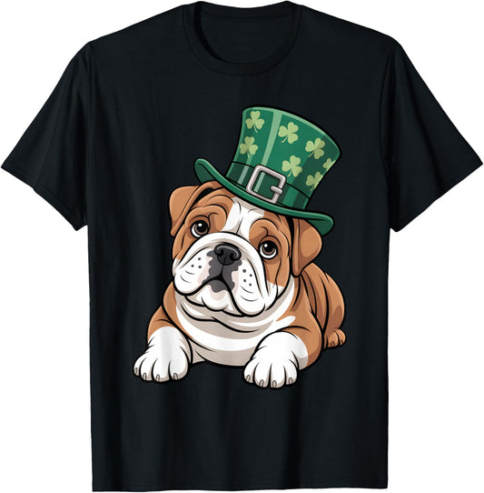 Funny English Bulldog Shamrock Women Men St Patricks Day T-Shirt - T-Shirt | Black