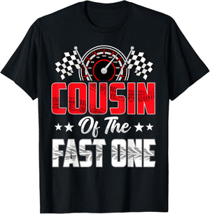 Cousin of The Fast One Birthday 1st Race Car Family T-Shirt - T-Shirt | Black