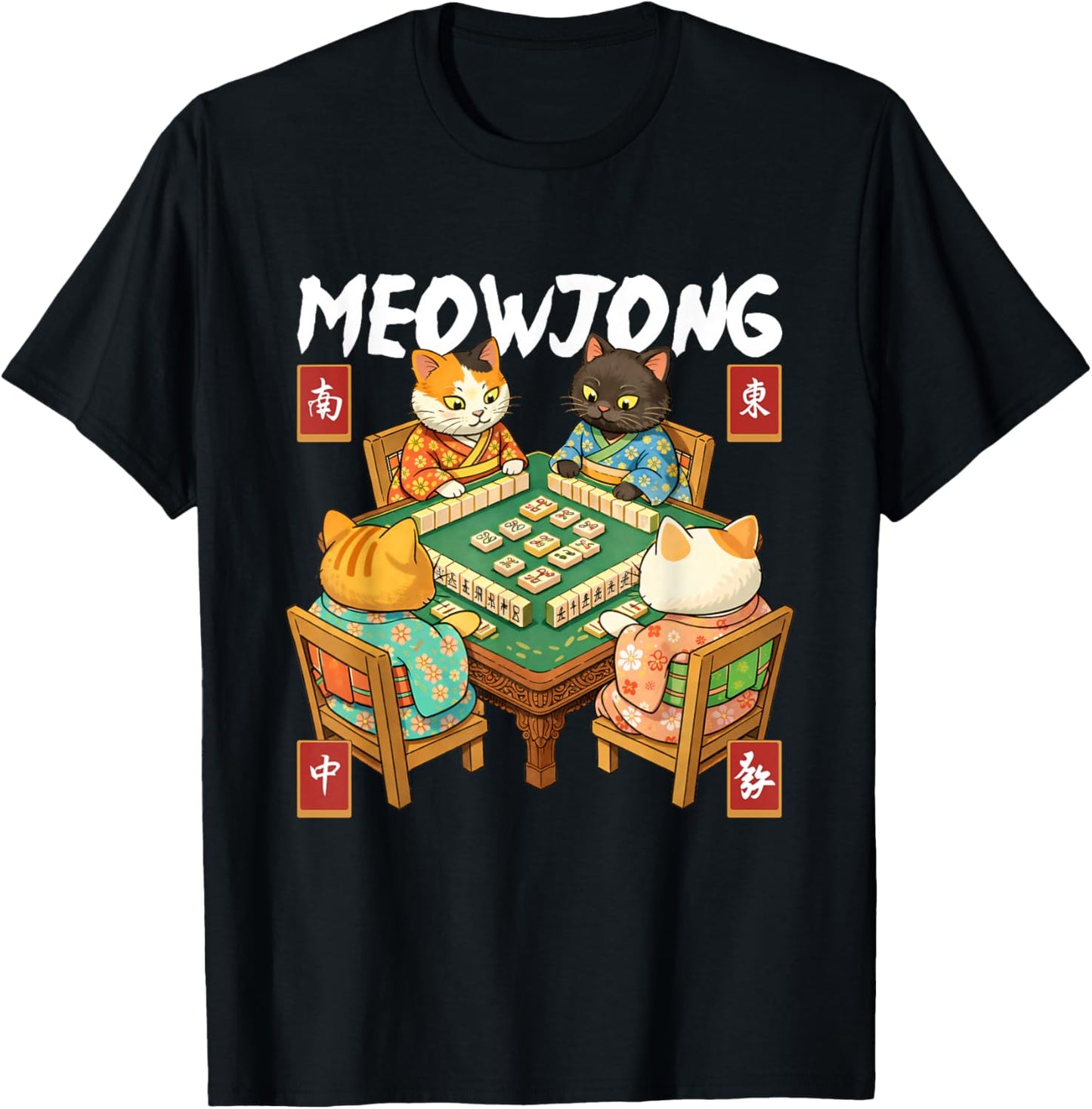Meowjong - Mahjong Lover Mah Jong Player Casino Gambler T-Shirt - T-Shirt | Black