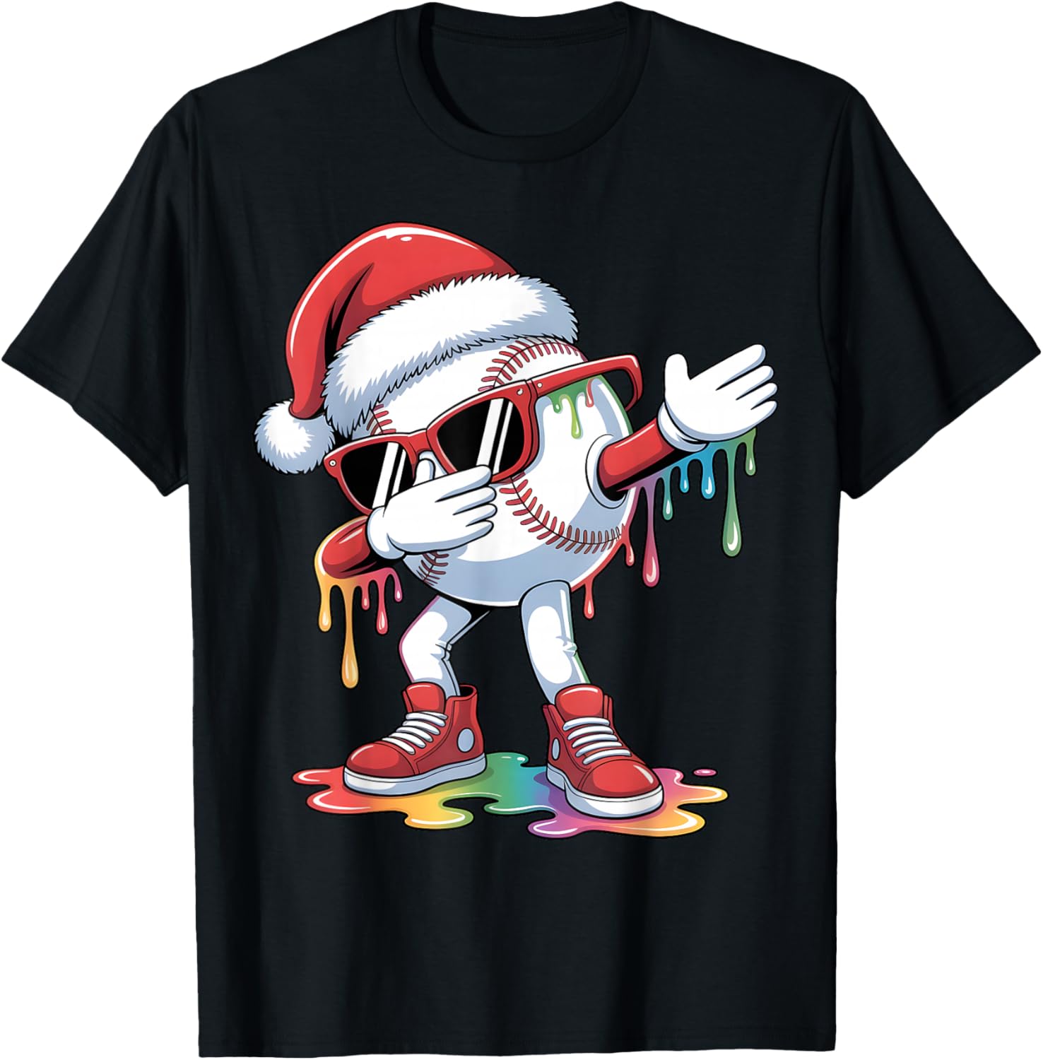 Christmas Baseball Ice Cream Dripping Santa Baseball Drip T-Shirt - T-Shirt | Black