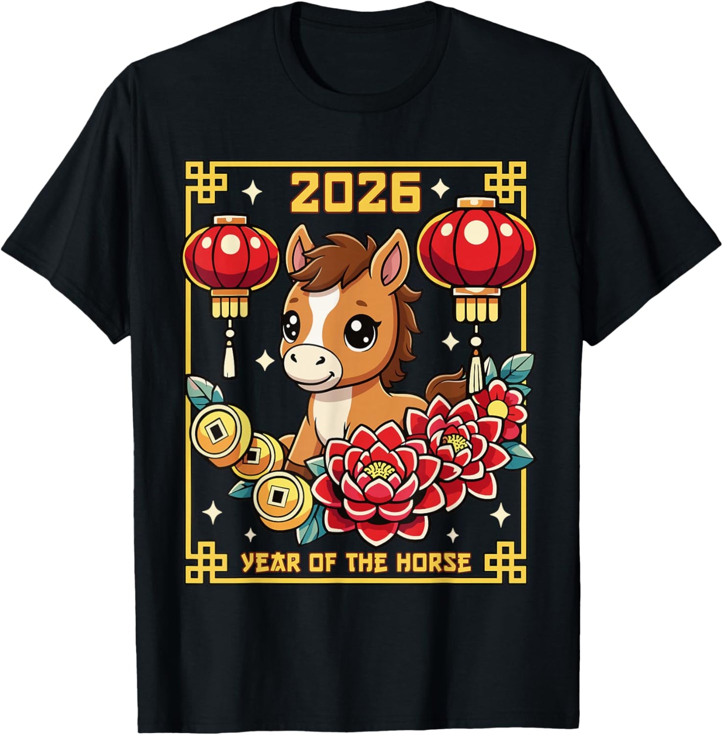 Year of The Horse 2026 Chinese New Year Brown Pony Zodiac T-Shirt - T-Shirt | Black