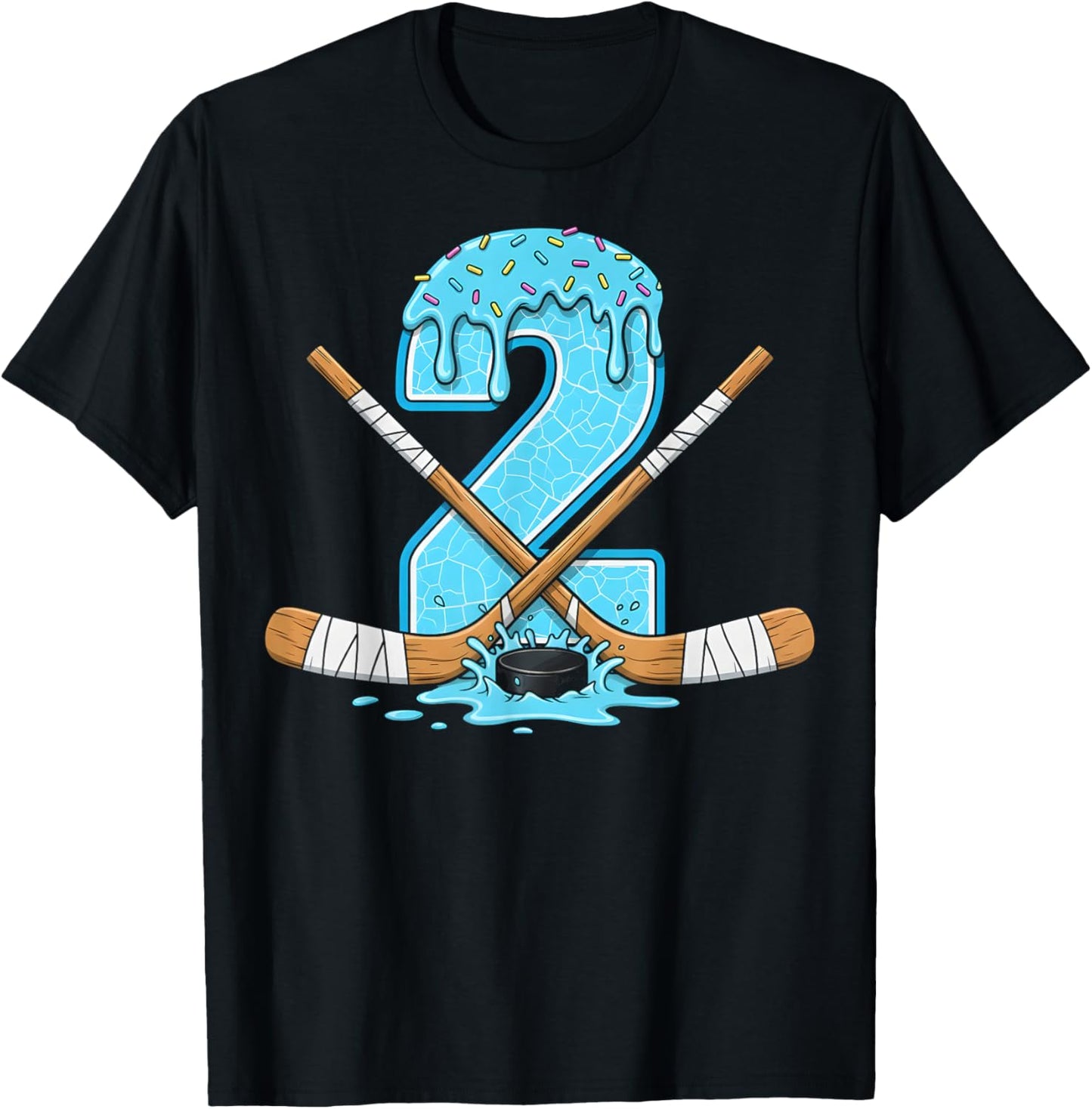 2 Year Old Hockey Ice Cream Drip Youth 2th Birthday Boys T-Shirt - T-Shirt | Black