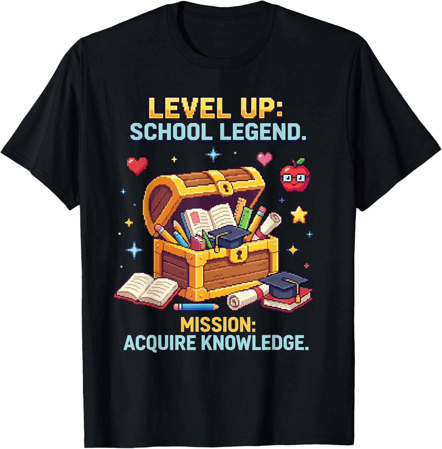 Level Up School Legend Video Game Pixel Art Graduation T-Shirt - T-Shirt | Black
