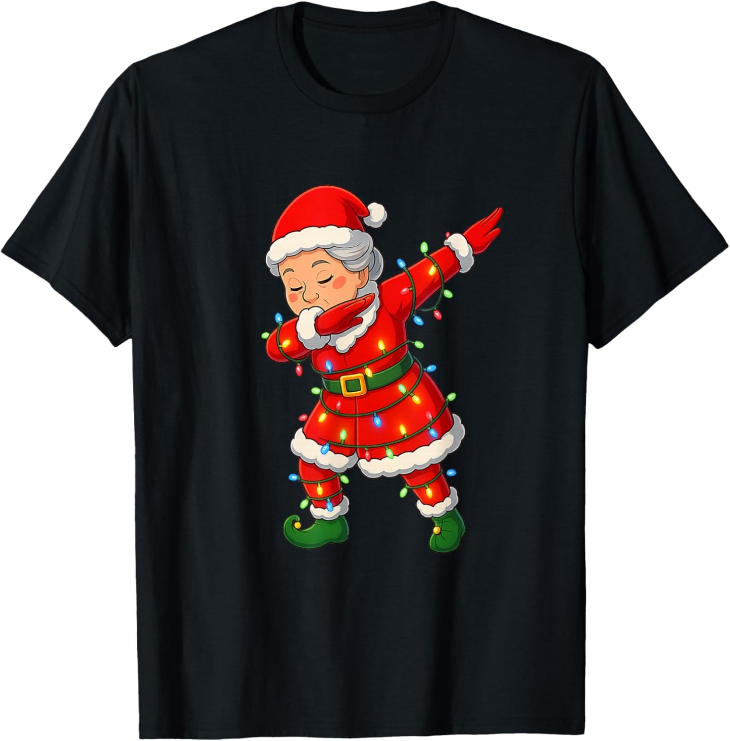 Christmas Dabbing Mrs Santa Claus Girl Lights Funny Xmas Dab T-Shirt - T-Shirt | Black
