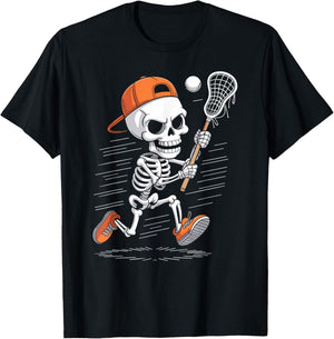 Skeleton Lacrosse Halloween Costume Funny Men Boys Kids T-Shirt - T-Shirt | Black
