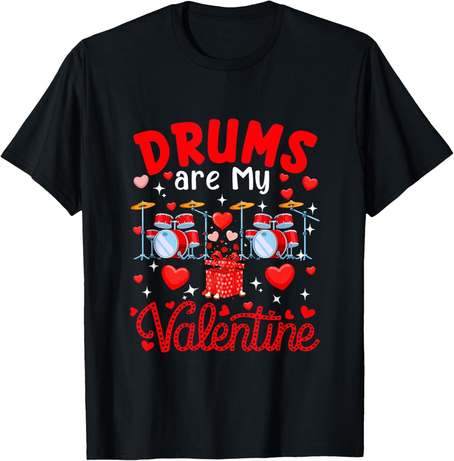 Drums are My Valentine Floral Heart Funny Instrument T-Shirt - T-Shirt | Black