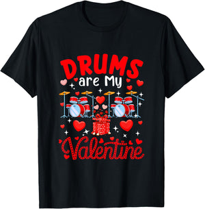Drums are My Valentine Floral Heart Funny Instrument T-Shirt - T-Shirt | Black