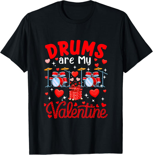 Drums are My Valentine Floral Heart Funny Instrument T-Shirt - T-Shirt | Black