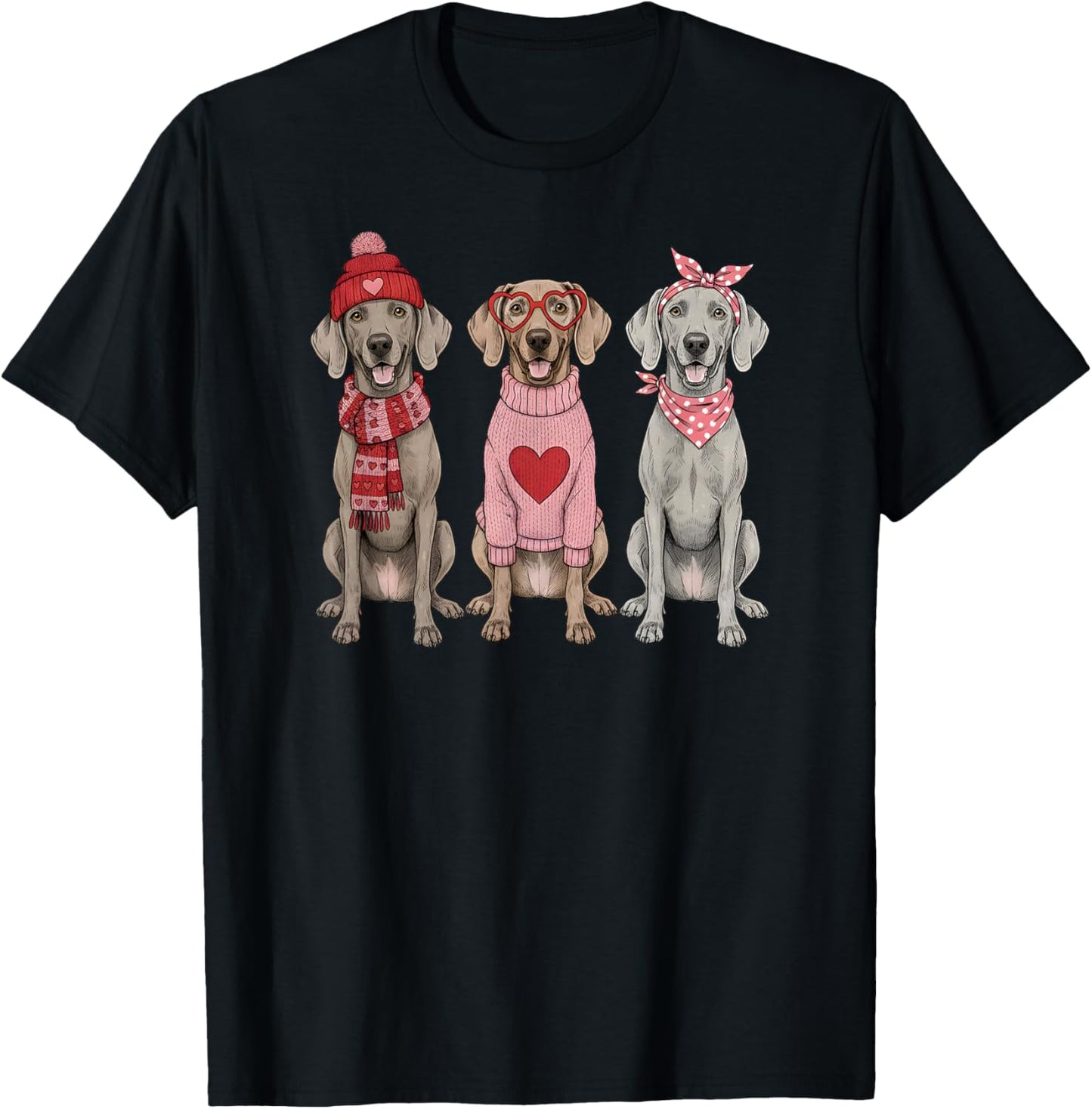 Cute Weimaraner Valentine Dog T-Shirt - T-Shirt | Black