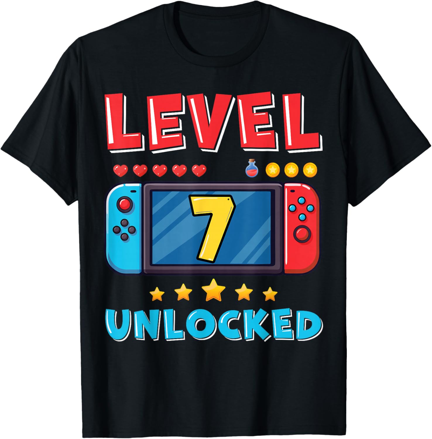7 Year Old Bday Decorations Son Gamer Boy 7yr 7th Birthday T-Shirt - T-Shirt | Black