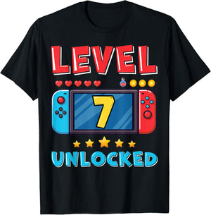 7 Year Old Bday Decorations Son Gamer Boy 7yr 7th Birthday T-Shirt - T-Shirt | Black