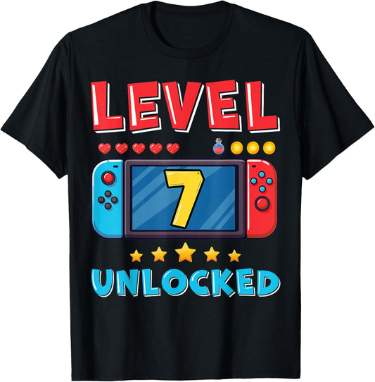 7 Year Old Bday Decorations Son Gamer Boy 7yr 7th Birthday T-Shirt - T-Shirt | Black