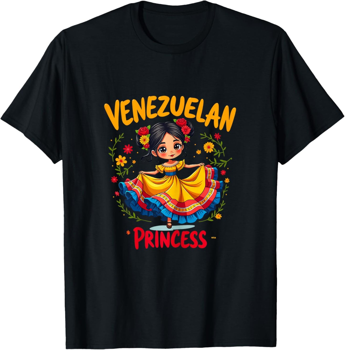 Venezuelan Princess Cute Folk Dress Venezuela Girl T-Shirt - T-Shirt | Black