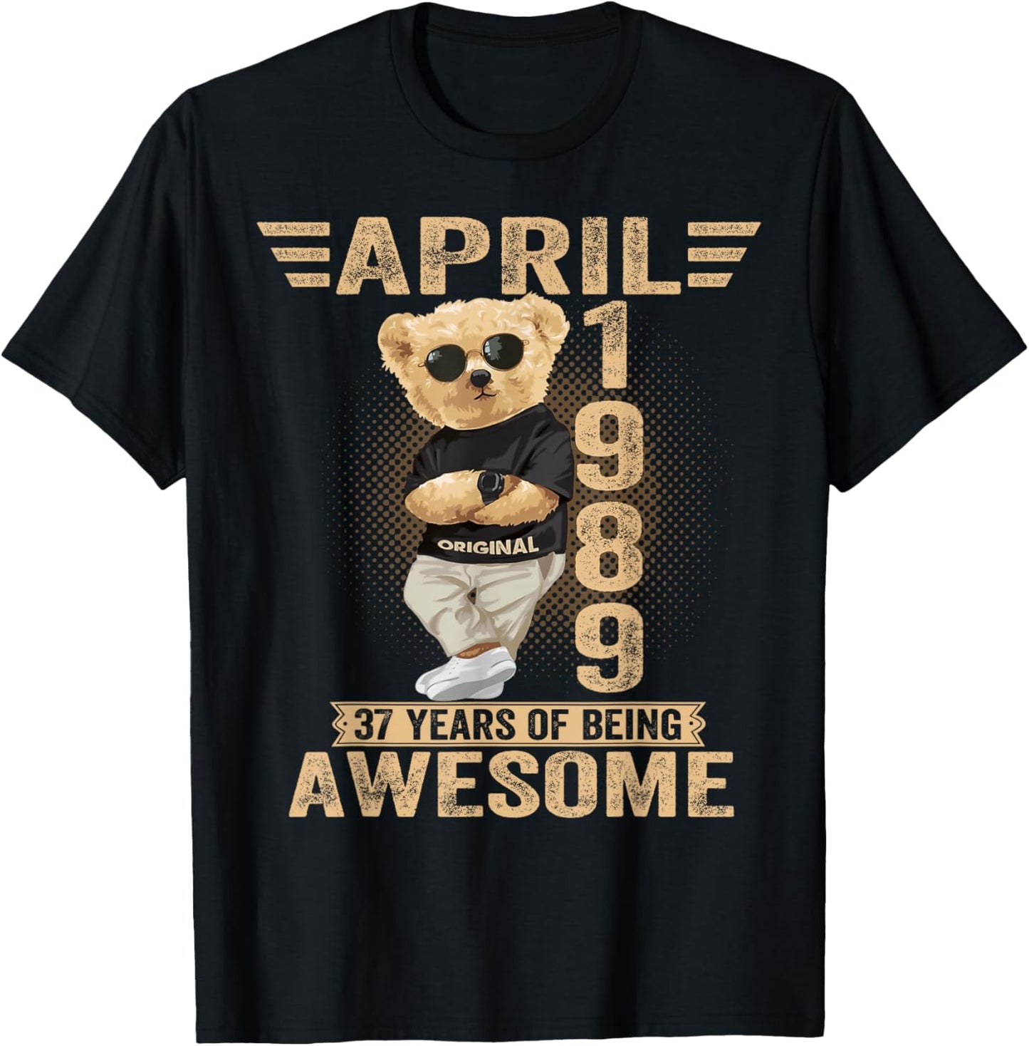 April 37th Birthday Men Women 1989 Awesome Teddy Bear T-Shirt - T-Shirt | Black