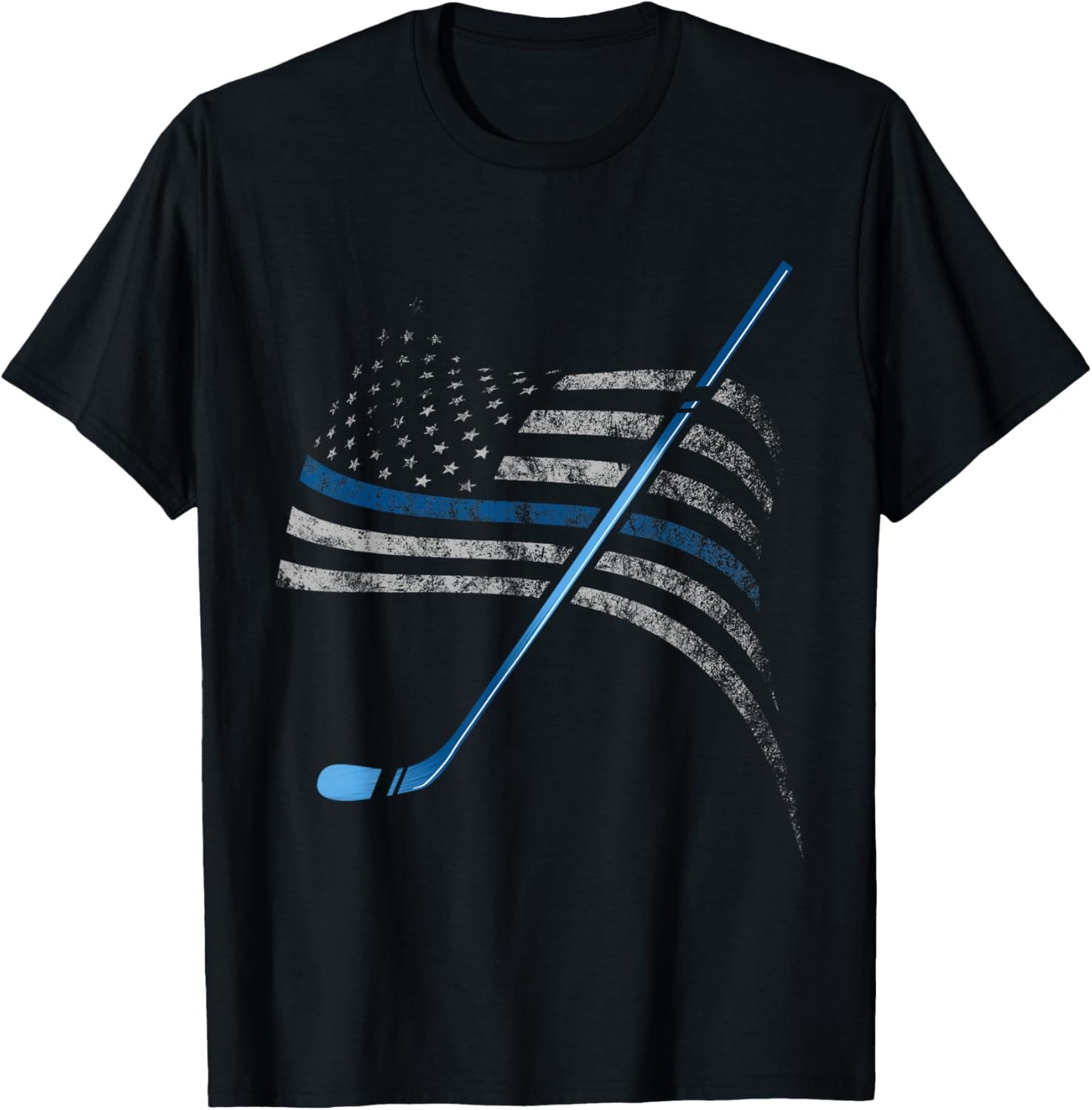 Blue Line USA American Flag Hockey Player Policemen Gift T-Shirt - T-Shirt | Black