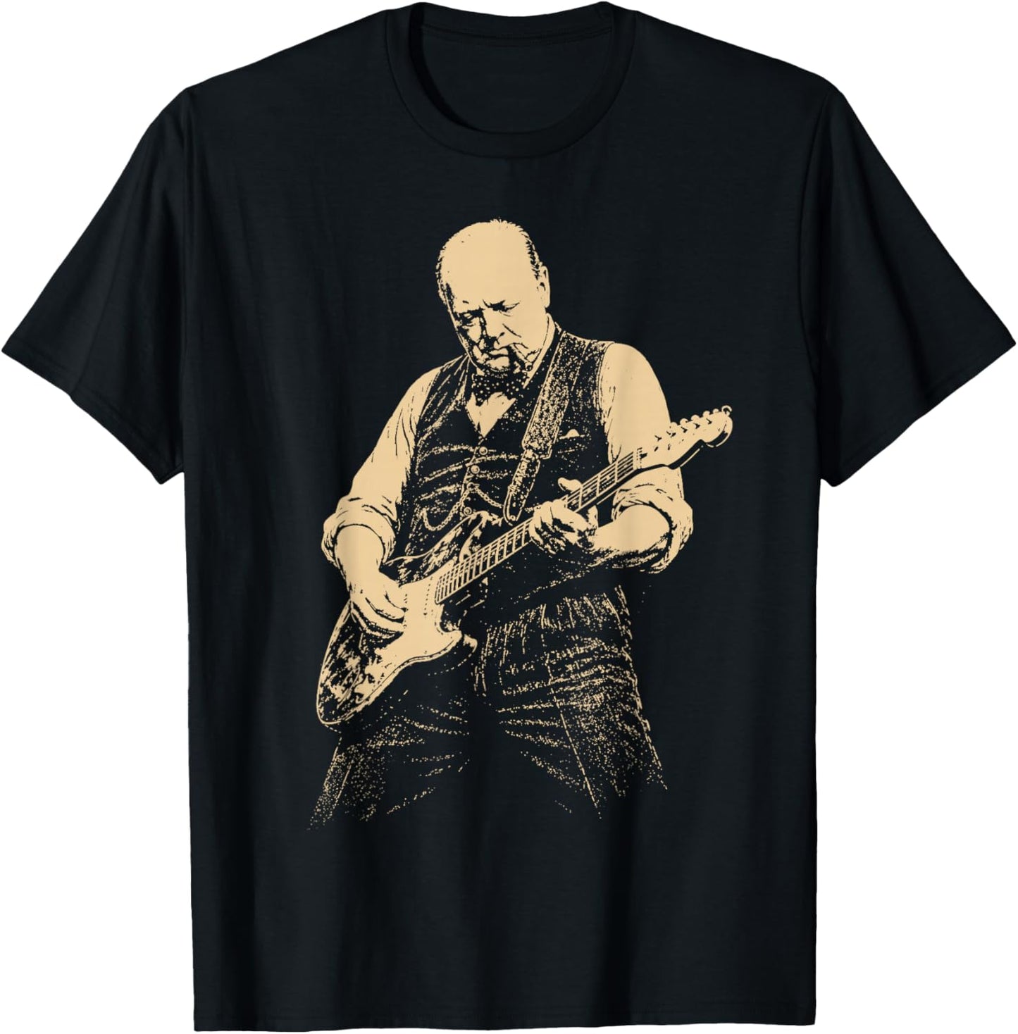 Winston Churchill Playing Guitar Vintage T-Shirt - T-Shirt | Black