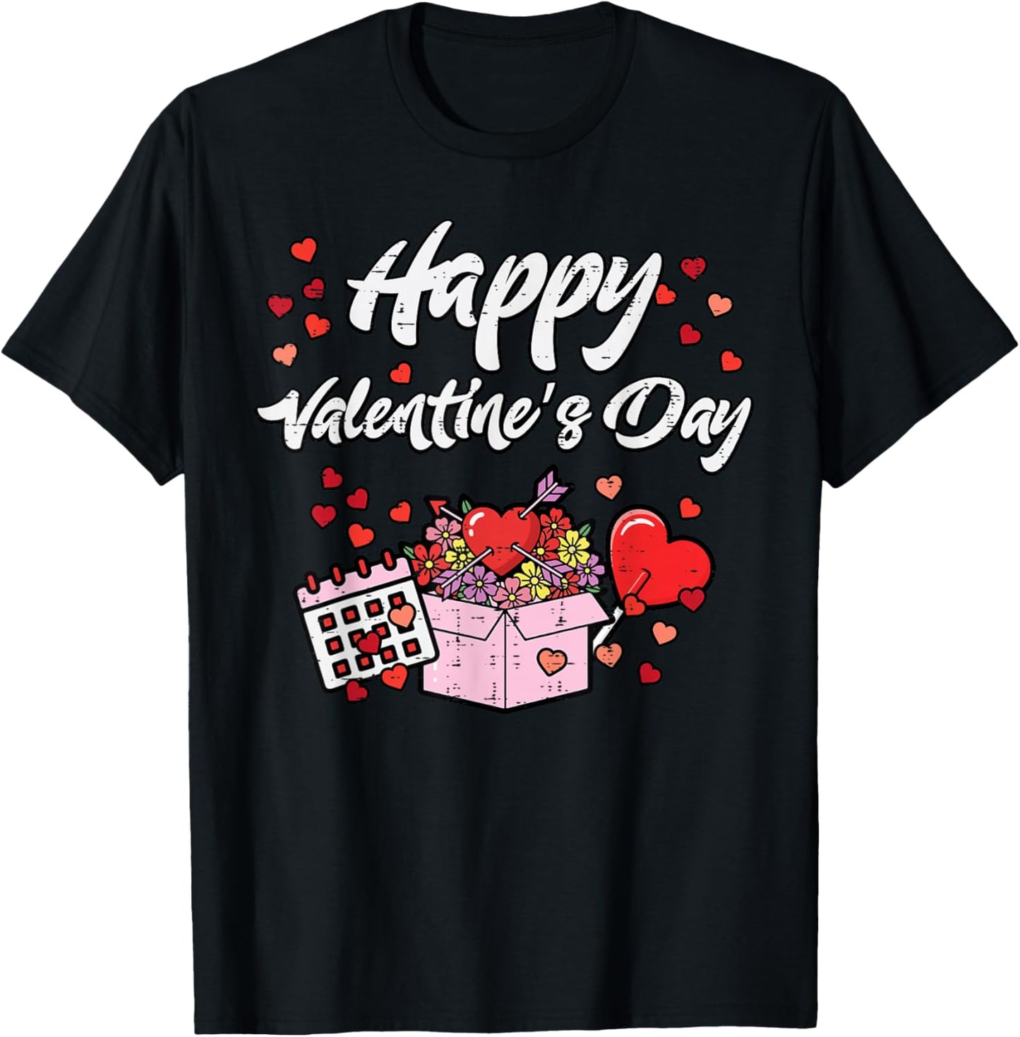 Happy Valentines Day Box Heart Calendar Women Girls Kids Men T-Shirt - T-Shirt | Black