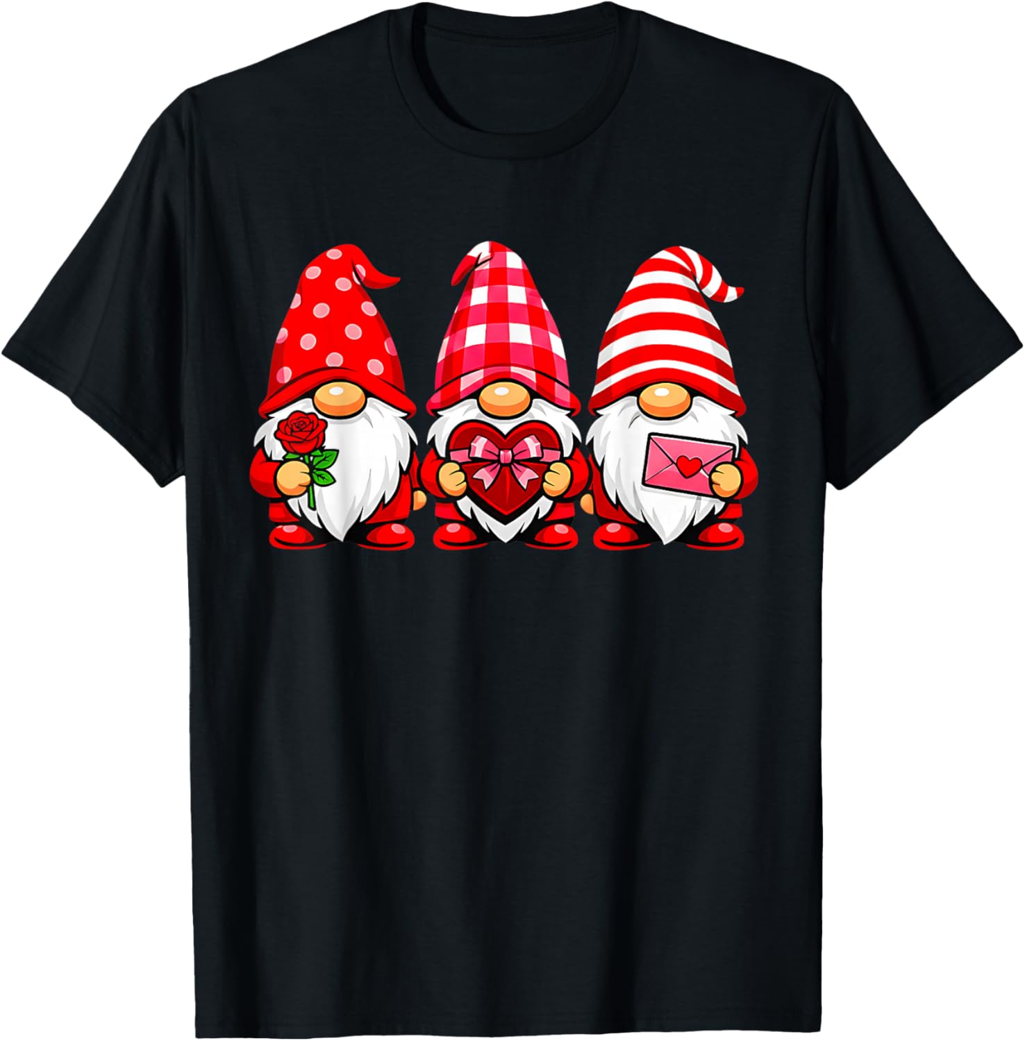 Gnomes Love Valentine's Day Buffalo Leopard Heart Women Men T-Shirt - T-Shirt | Black