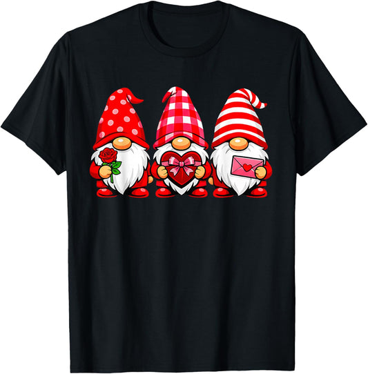 Gnomes Love Valentine's Day Buffalo Leopard Heart Women Men T-Shirt - T-Shirt | Black
