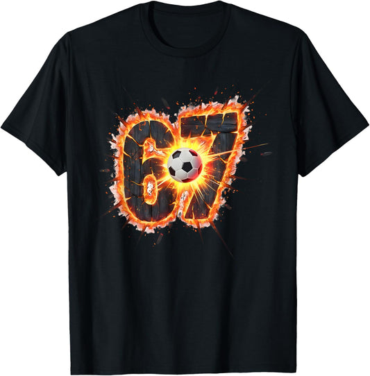 Funny 6 7 Six Seven 67 Soccer Meme T-Shirt - T-Shirt | Black
