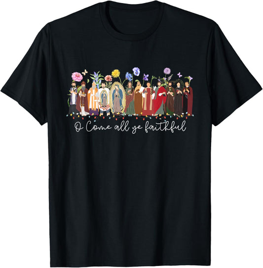 Christmas Catholic Saints Religious Faith Women Men Kids T-Shirt - T-Shirt | Black