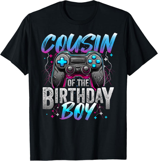 Cousin of The Birthday Boy Video Gamer Matching Birthday T-Shirt - T-Shirt | Black