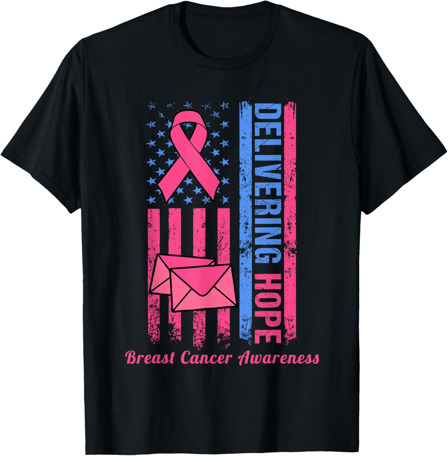 Postal Worker Clerk Breast Cancer Awareness Pink Ribbon T-Shirt - T-Shirt | Black