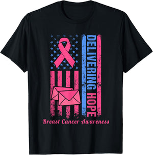 Postal Worker Clerk Breast Cancer Awareness Pink Ribbon T-Shirt - T-Shirt | Black