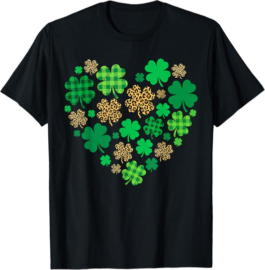 Shamrock Heart St Patricks Day Leopard T-Shirt - T-Shirt | Black
