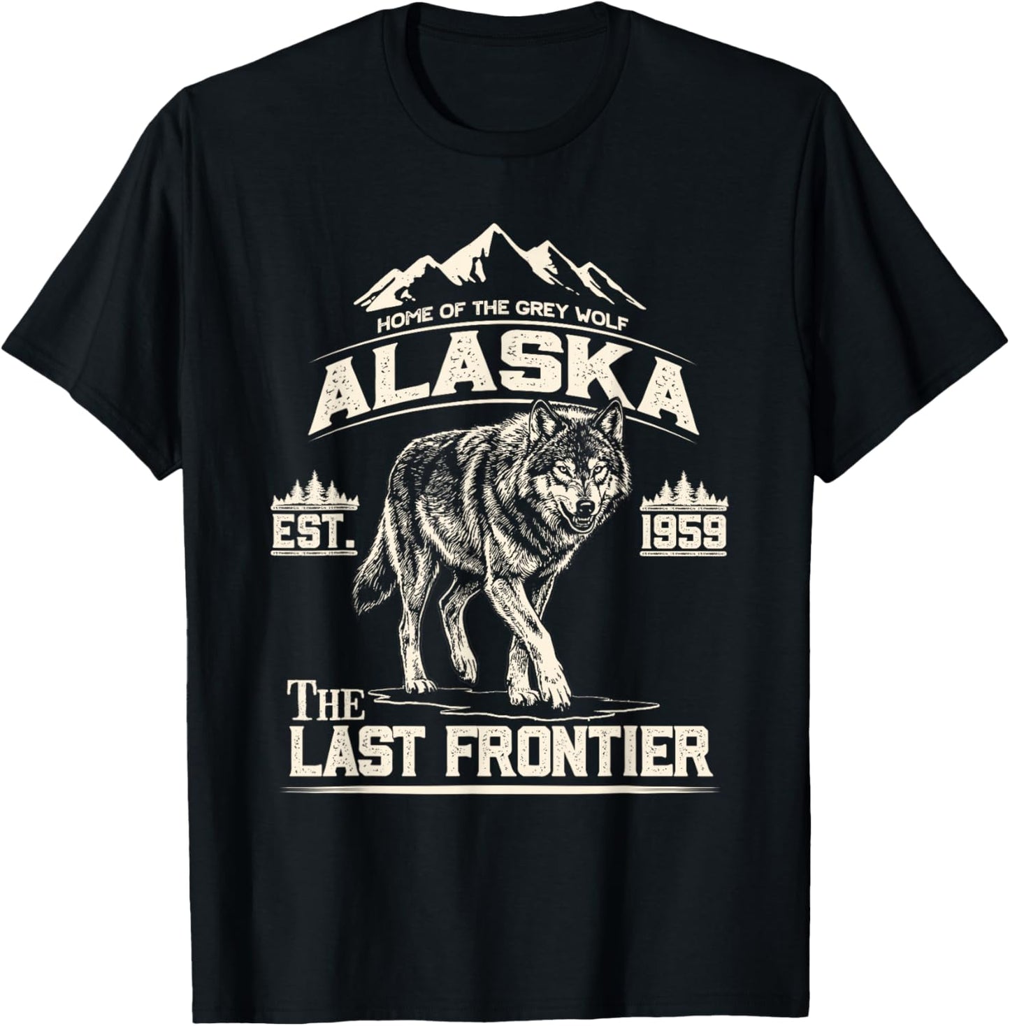 Vintage Classic Alaskan Wolf The Last Frontier Alaska T-Shirt - T-Shirt | Black