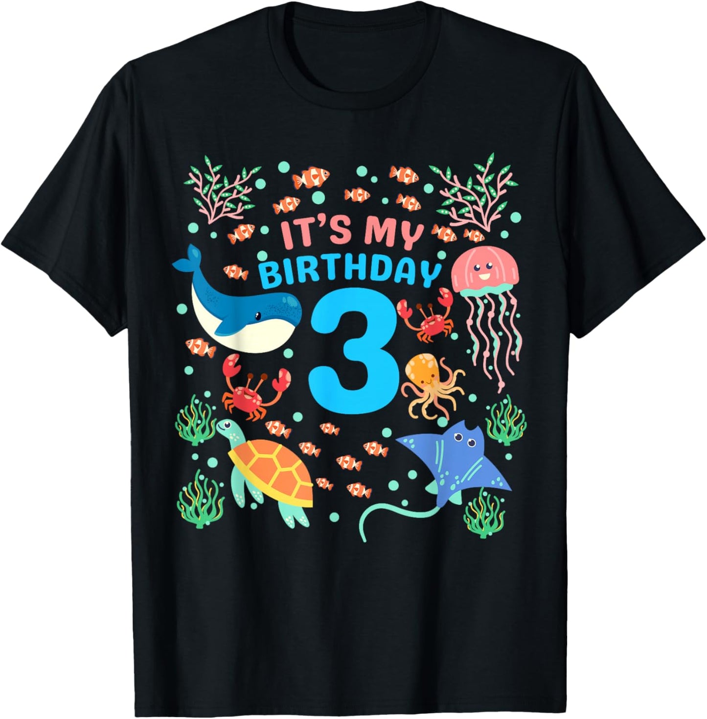 3rd It's My Birthday Ocean 3 Year Old Sea Fish Aquarium T-Shirt - T-Shirt | Black
