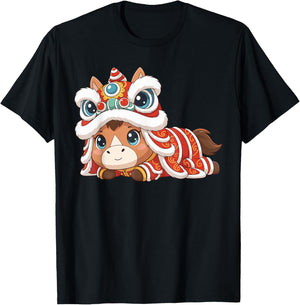 Kids Chinese New Year Horse Lunar New Year Lion Dance Women T-Shirt - T-Shirt | Black
