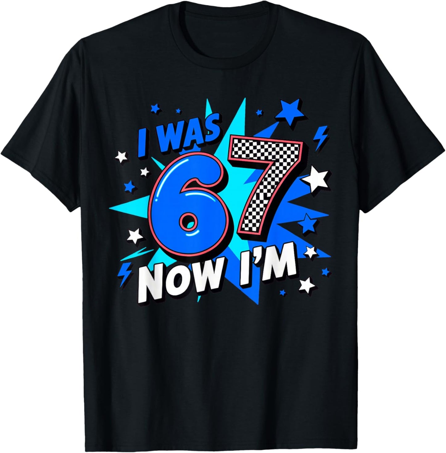 Blue Checkered I was 6 Now I'm 7 Birthday T-Shirt - T-Shirt | Black
