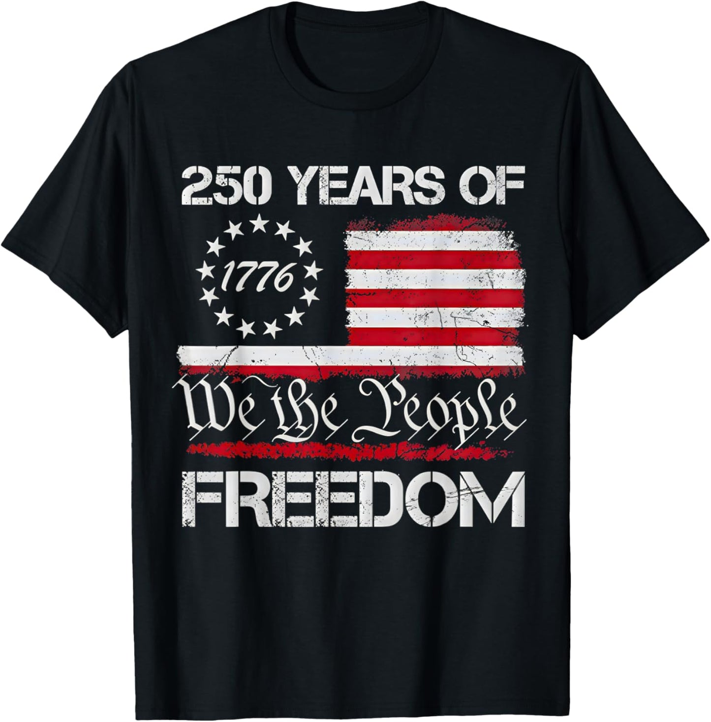 4th of July American Flag Vintage 250 Years 1776 2026 USA T-Shirt - T-Shirt | Black