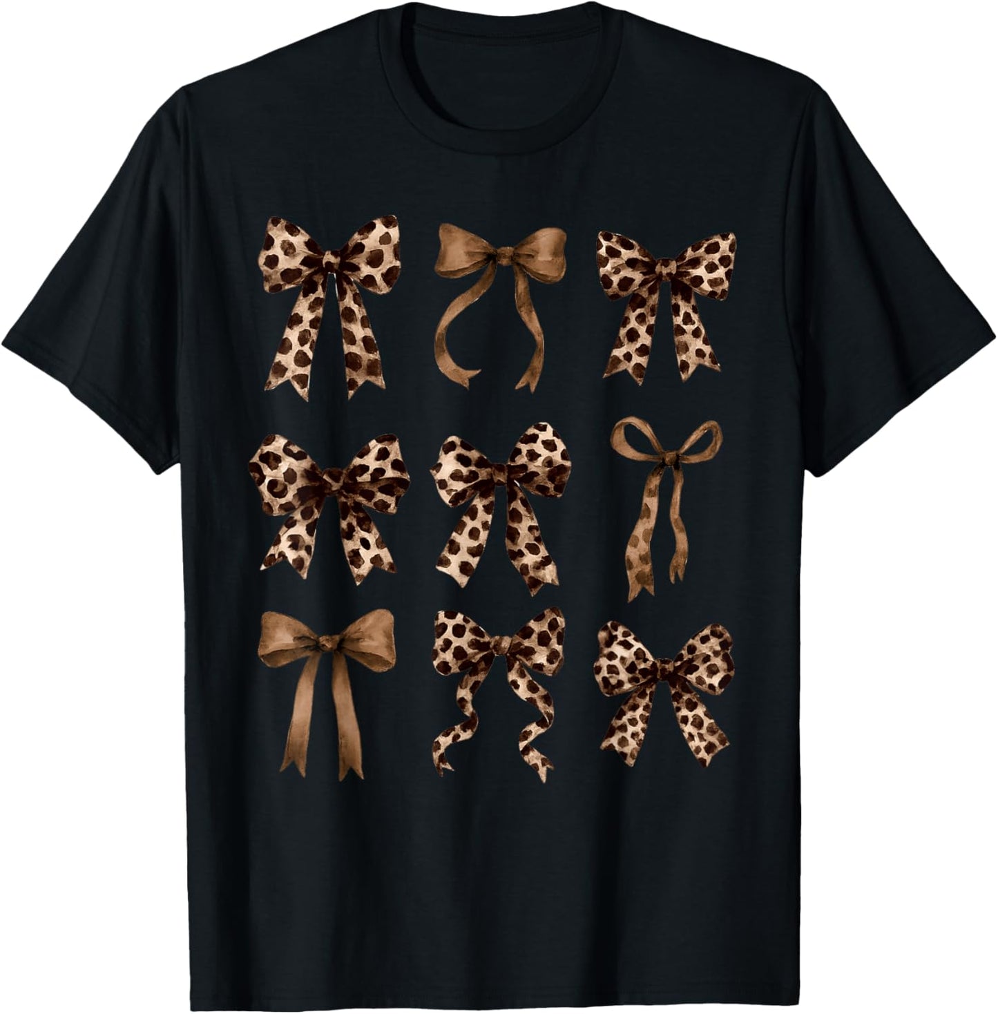 Cute Leopard Cheetah Print Coquette Bows Girly Ribbon T-Shirt - T-Shirt | Black