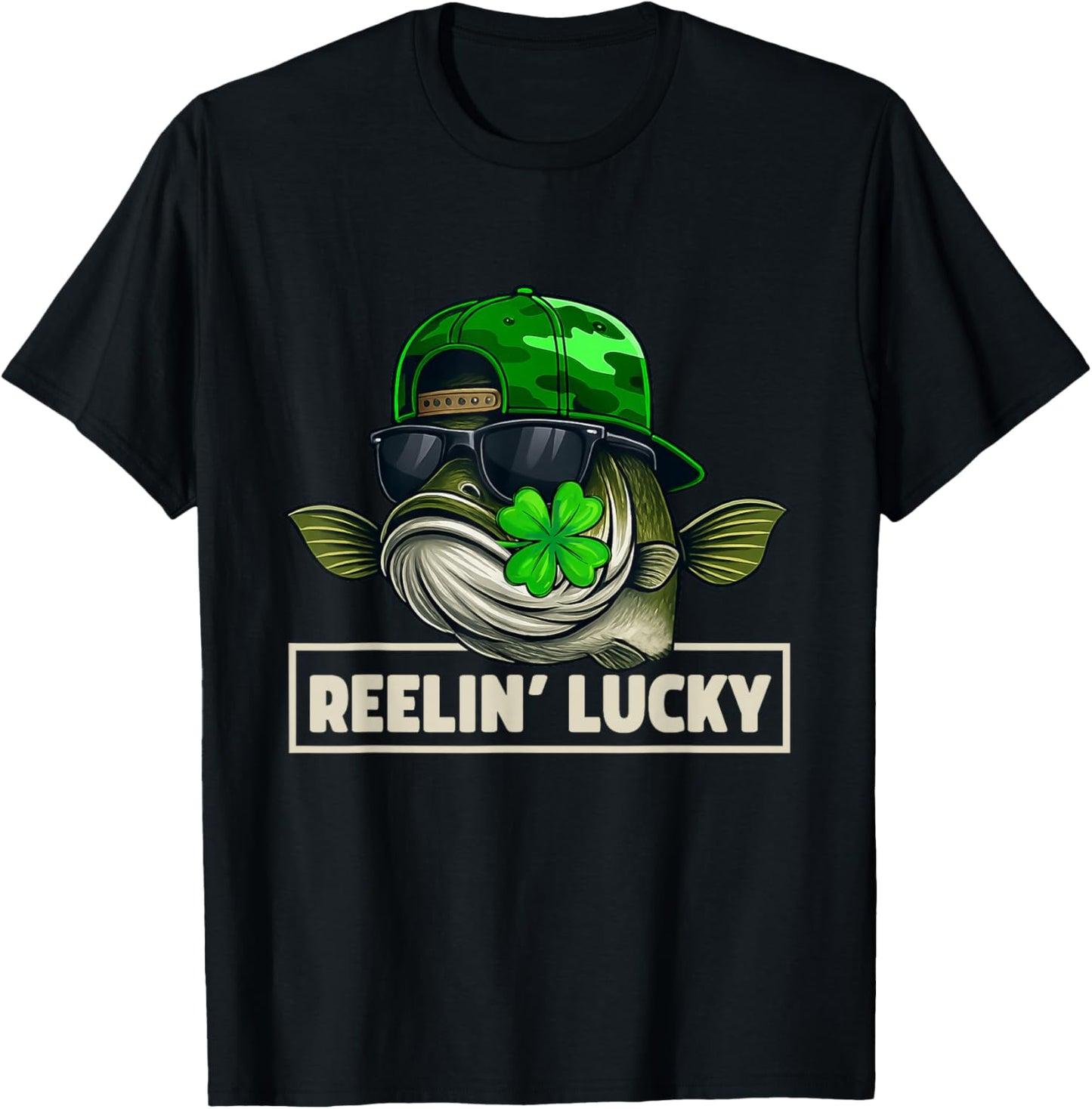 Reelin' Lucky Funny Fishing St Patrick's Day T-Shirt - T-Shirt | Black
