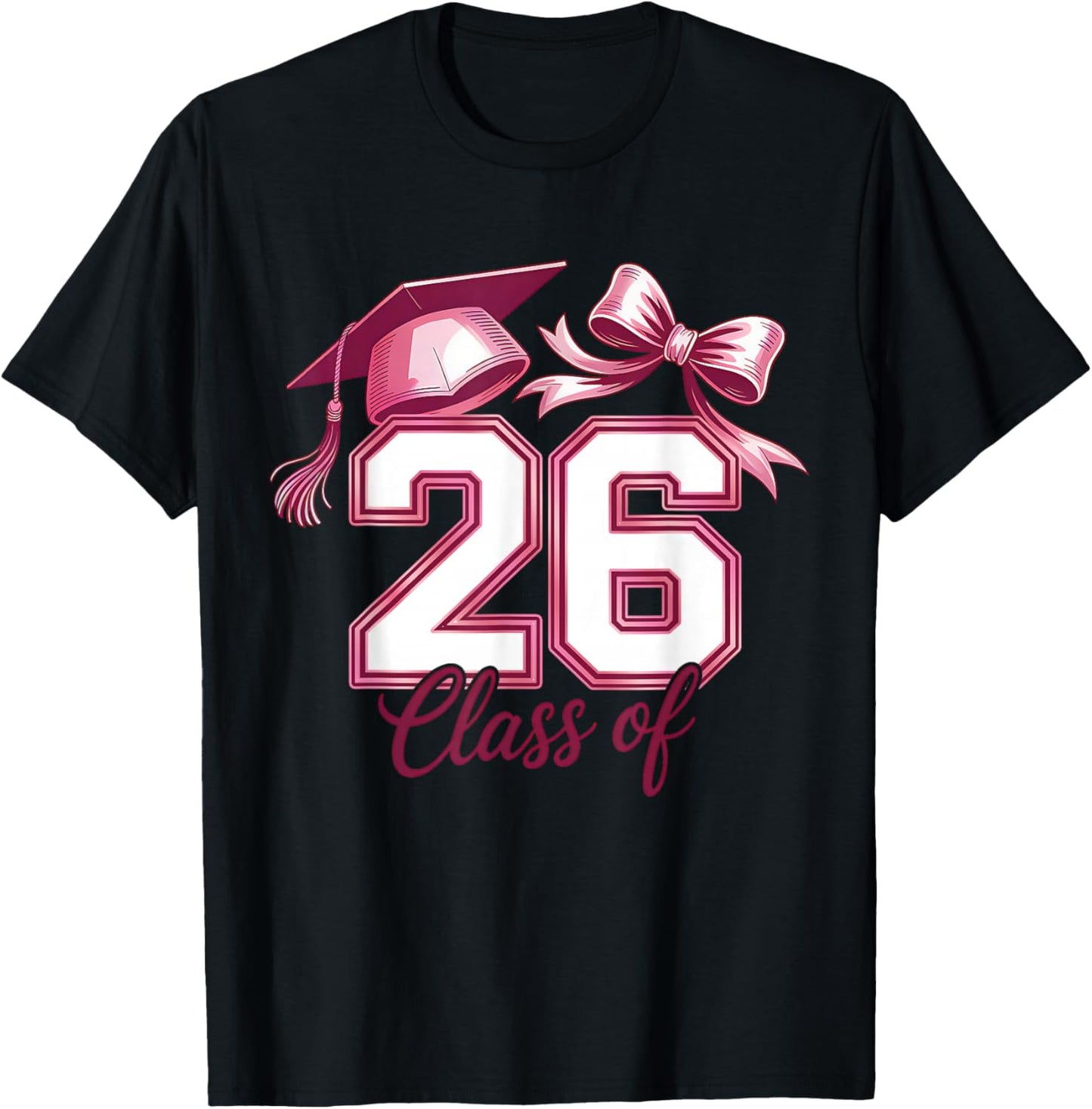 Pink Senior 2026 Coquette Bow Class of 2026 Girls Graduation T-Shirt - T-Shirt | Black