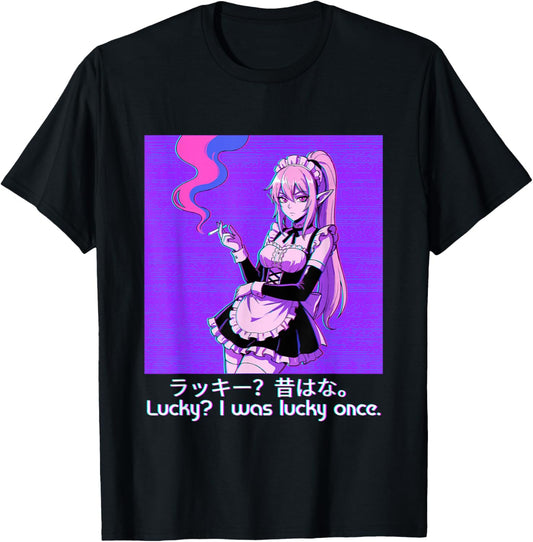 Vaporwave Aesthetic Elf Maid Egirl Eboy Retro T-Shirt - T-Shirt | Black