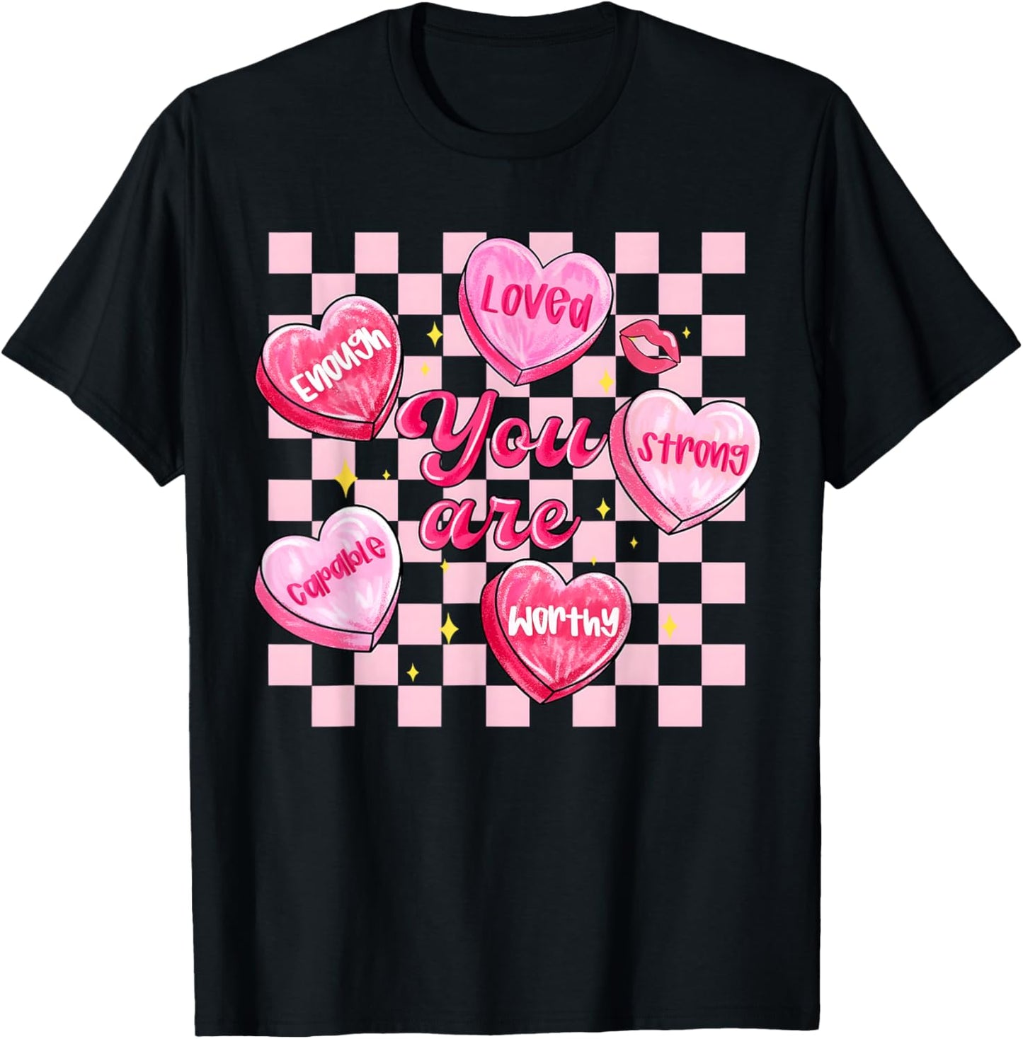 You are Enough Valentine Hearts Positive Girl Women Kid T-Shirt - T-Shirt | Black