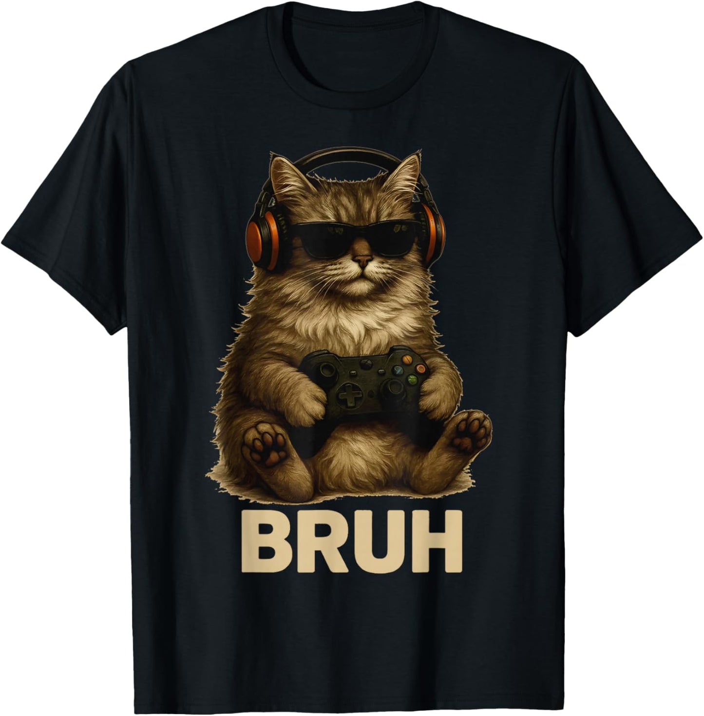 Kitten Cat Playing Video Games Vintage Funny Cat Gaming T-Shirt - T-Shirt | Black