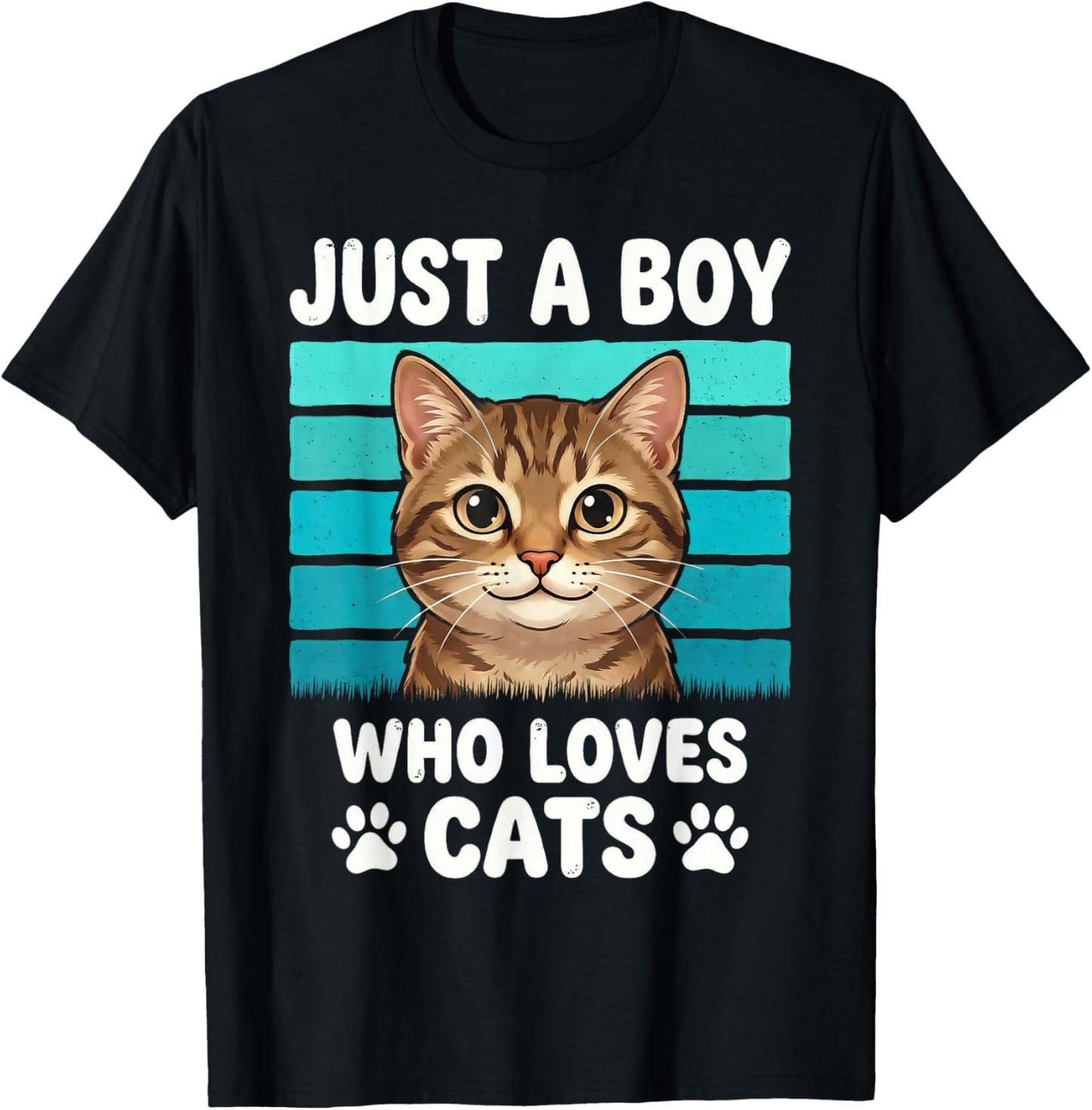 Just a Boy Who Loves Cats Funny Cat Lover Kids Boys T-Shirt - T-Shirt | Black