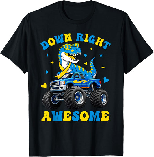 Down Right Awesome Dino World Down Syndrome Day 321 Support T-Shirt - T-Shirt | Black