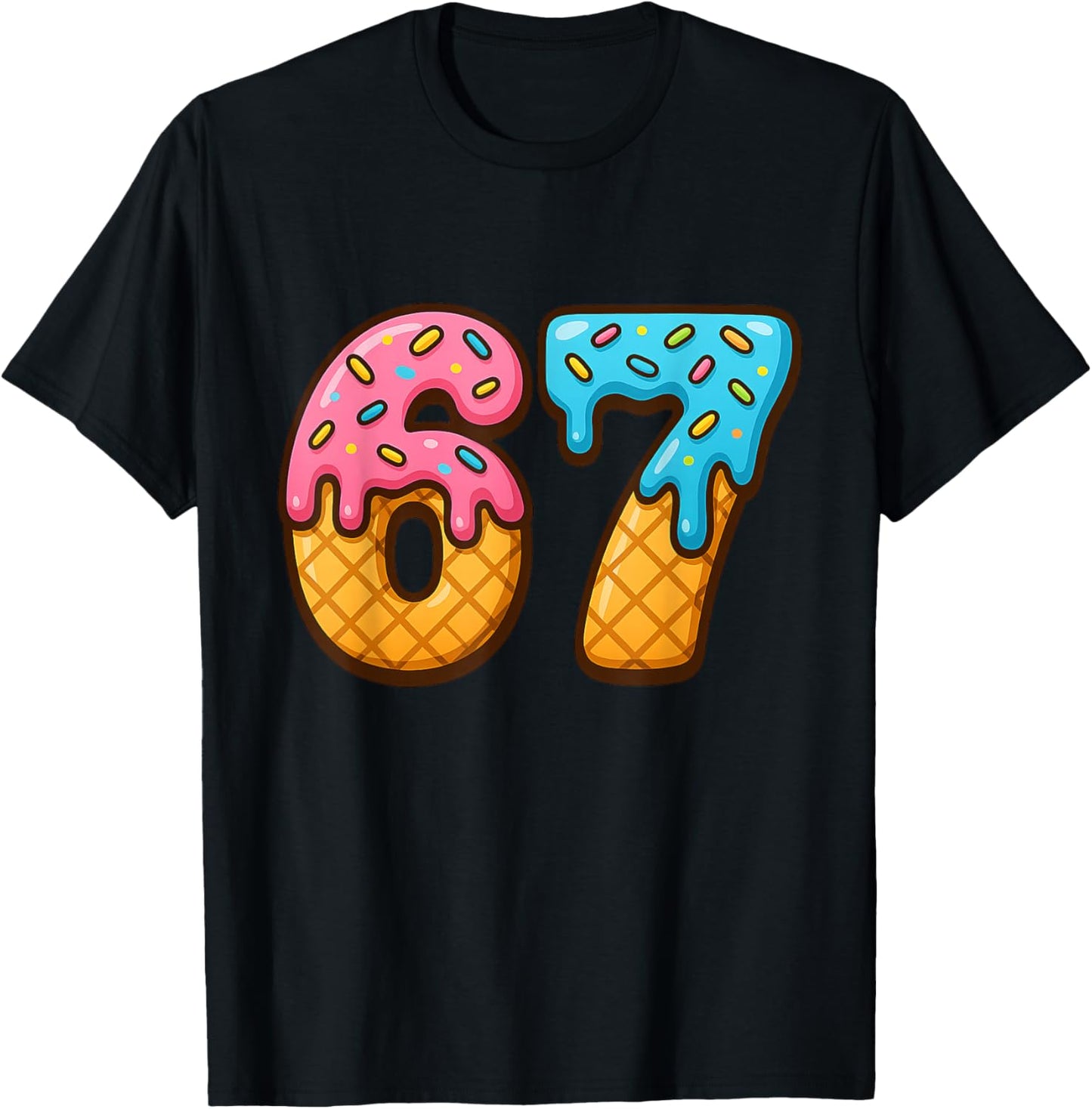 67 Ice Cream Drip Meme Funny Six Seven Gen Alpha Slang T-Shirt - T-Shirt | Black