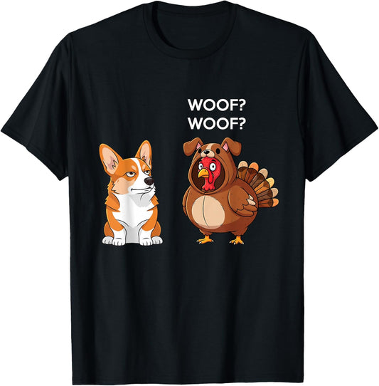 Funny Thanksgiving Corgi and Turkey T-Shirt - T-Shirt | Black
