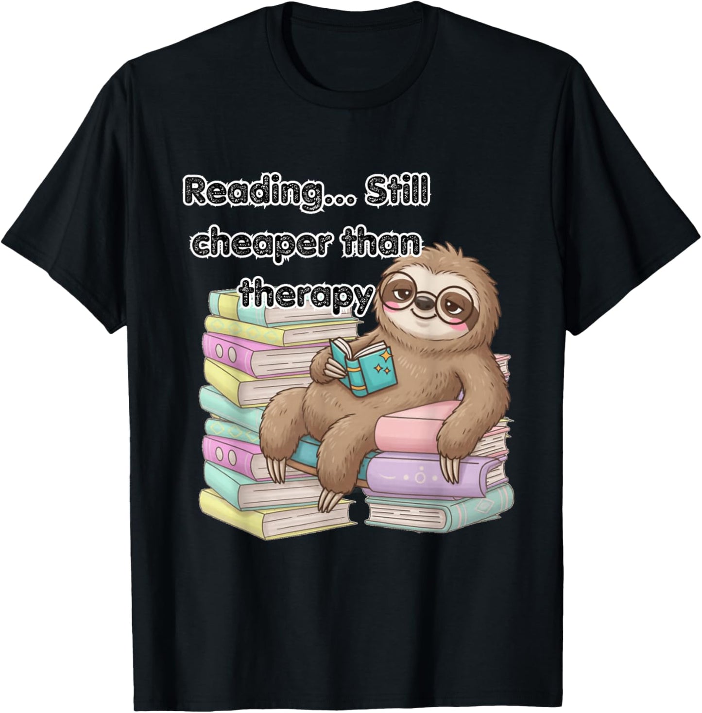 Cozy Sloth Reading Therapy T-Shirt - T-Shirt | Black