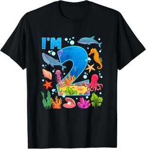 2nd Ocean Birthday Party Two Year Old Sea Animals T-Shirt - T-Shirt | Black