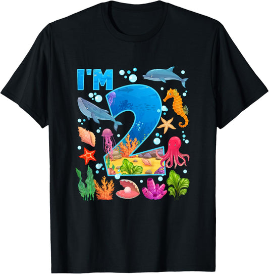 2nd Ocean Birthday Party Two Year Old Sea Animals T-Shirt - T-Shirt | Black