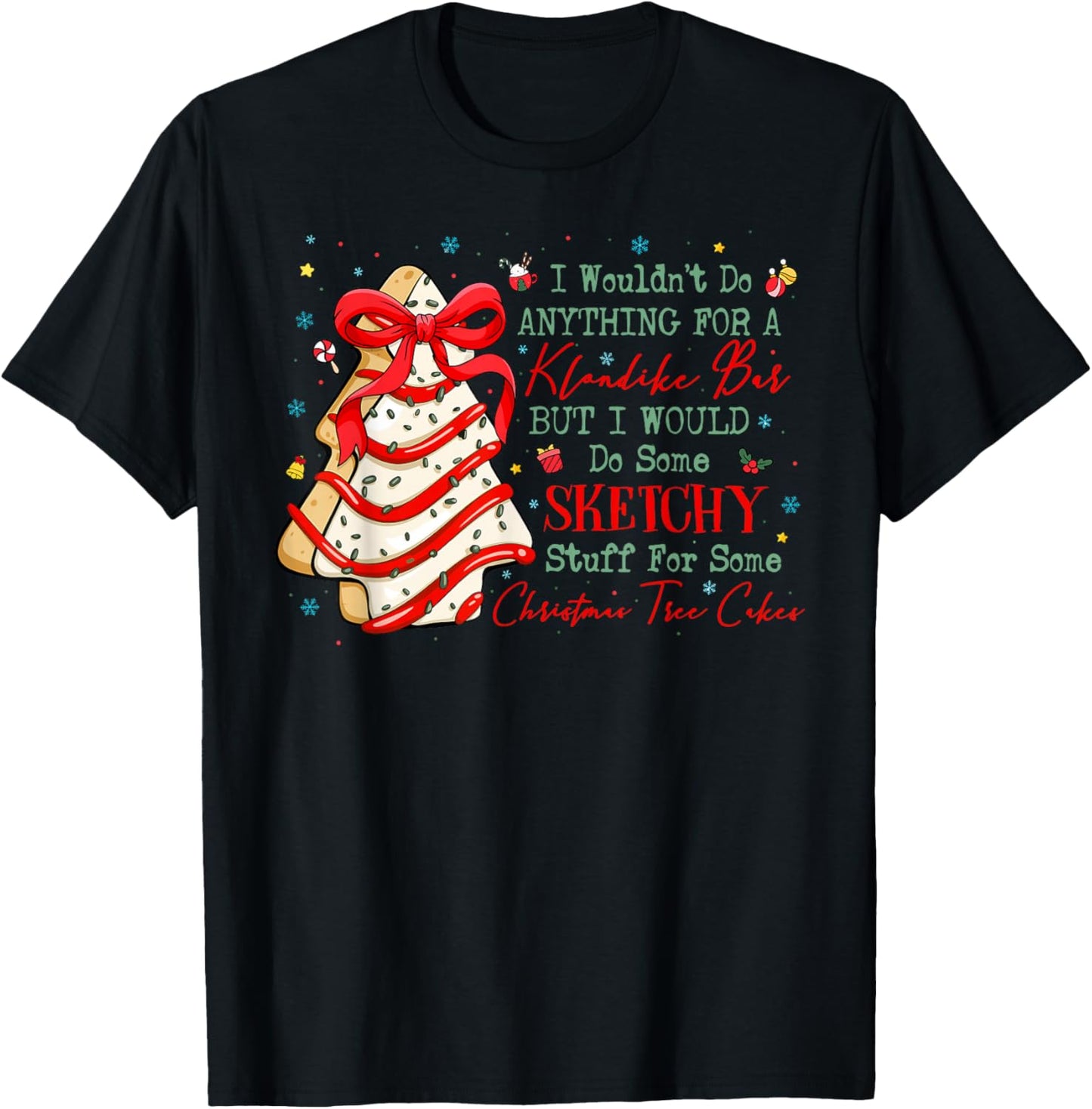 Christmas Tree Cakes Coquette Bow Xmas Pajamas Holiday Funny T-Shirt - T-Shirt | Black