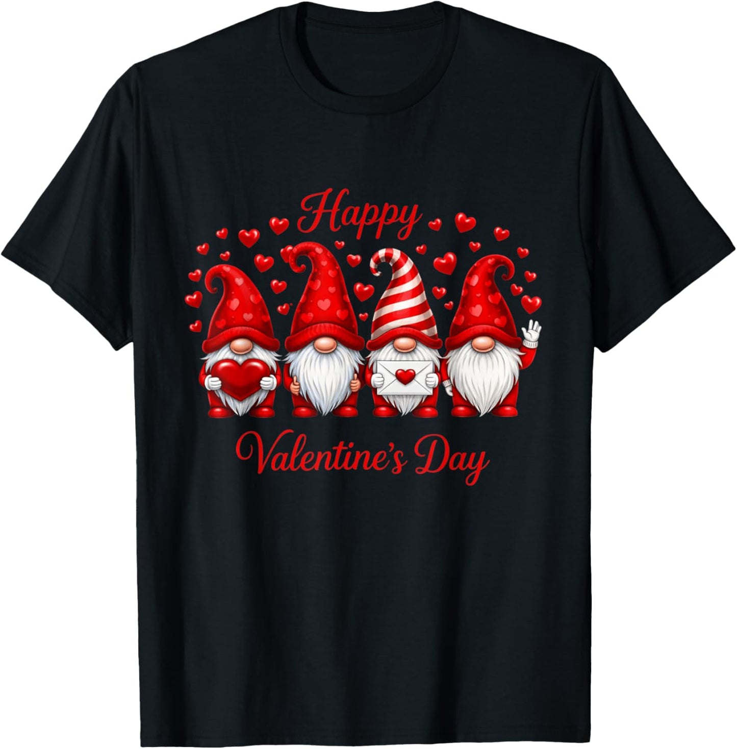 Happy Valentine's Day Gnome with Heart Cute Gnome Valentine T-Shirt - T-Shirt | Black